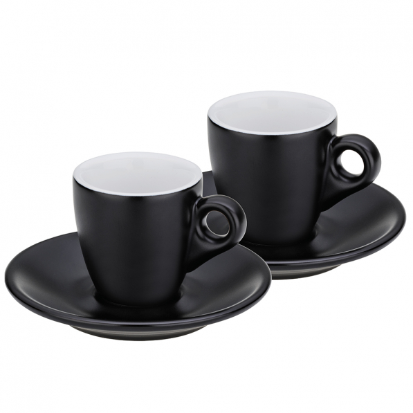 KELA Mattia 50 ml 2 szt. czarne - filiżanki do espresso ceramiczne ze spodkami