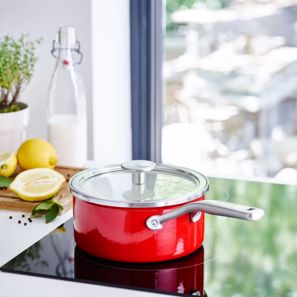 KITCHENAID Steel Core Enamel 1,3 l czerwony - rondel emaliowany z pokrywką