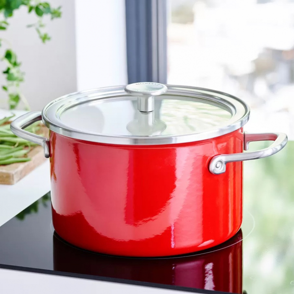 KITCHENAID Steel Core Enamel 3,7 l czerwony - garnek emaliowany z pokrywką