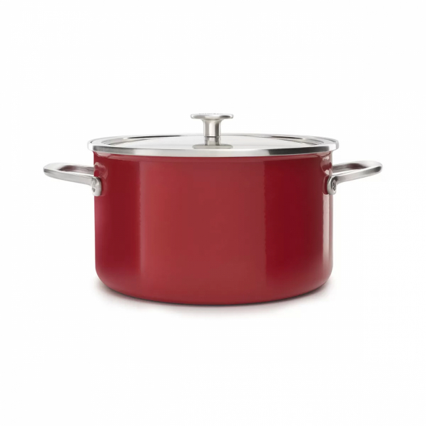 KITCHENAID Steel Core Enamel czerwony - zestaw 3 garnków emaliowanych z pokrywkami