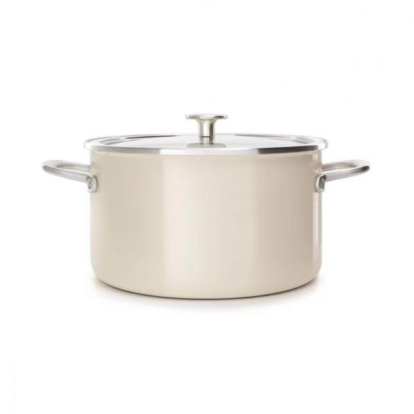 KITCHENAID Steel Core Enamel kremowy - zestaw 3 garnków emaliowanych z pokrywkami