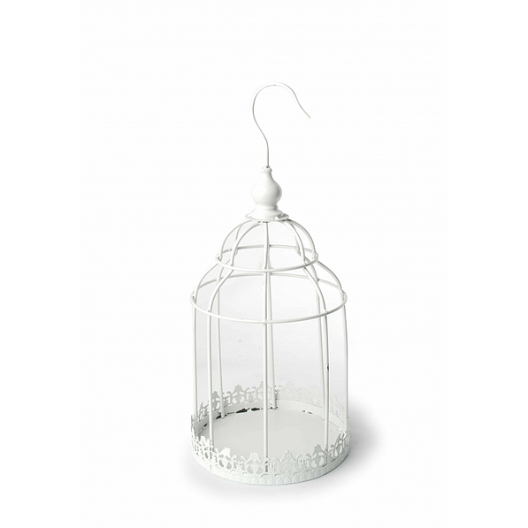 Klatka dla ptaków ozdobna metalowa z hakiem BIRD MINI BIAŁA 51 cm