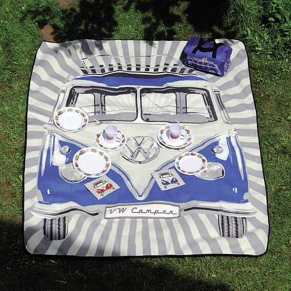 Koc piknikowy poliestrowy z torbą VOLKSWAGEN COLLECTION BY BRISA BUS PICNIC NIEBIESKI 150 x 200 cm