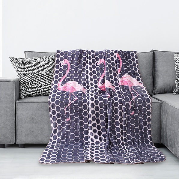 Koc z mikrofibry CUDDLE FLAMINGO SZARY 150 x 200 cm