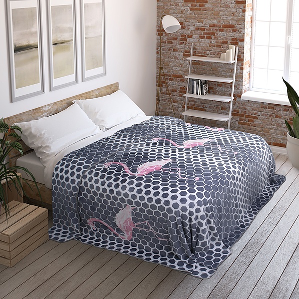 Koc z mikrofibry CUDDLE FLAMINGO SZARY 150 x 200 cm