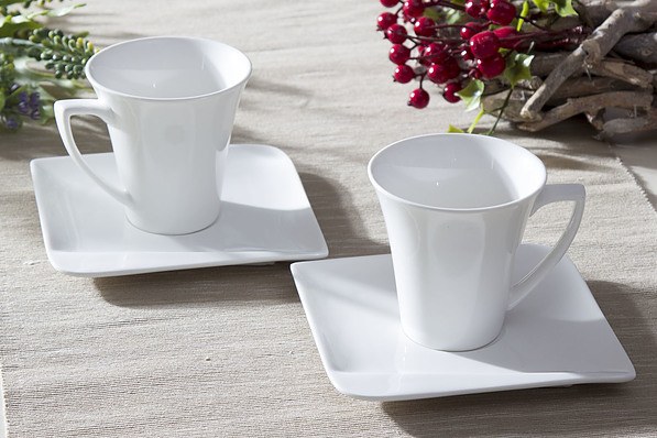 Filiżanki do kawy i herbaty porcelanowe ze spodkami HOME DELUX QUATRE BIAŁE 190 ml 2 szt.