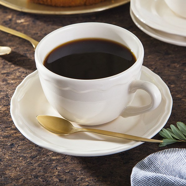 Filiżanki do kawy i herbaty ceramiczne ze spodkami JULIET BEŻOWE 260 ml 6 szt.