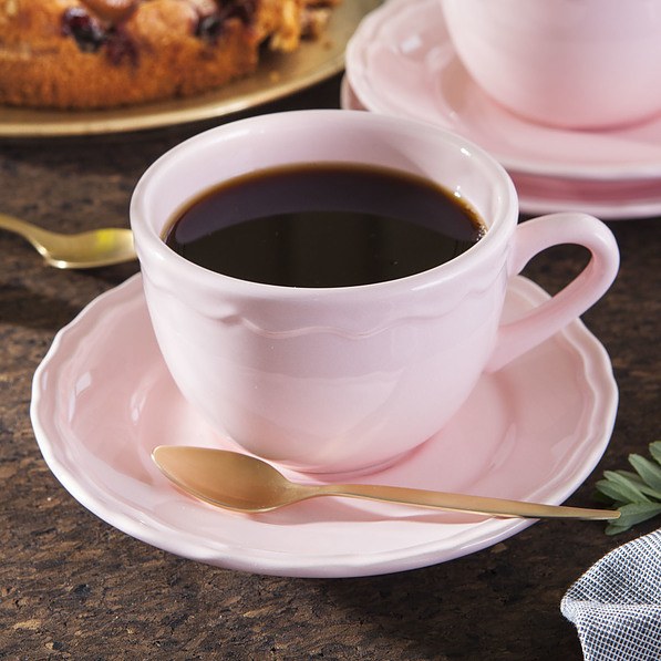 Filiżanki do kawy i herbaty ceramiczne ze spodkami JULIET RÓŻOWE 260 ml 6 szt.