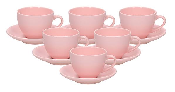 Filiżanki do kawy i herbaty ceramiczne ze spodkami COFFEE RÓŻOWE 200 ml 6 szt.