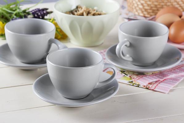 Filiżanki do kawy i herbaty ceramiczne ze spodkami COFFEE SZARE 200 ml 6 szt.