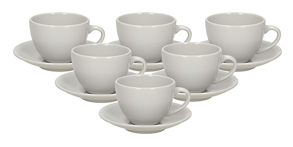 Filiżanki do kawy i herbaty ceramiczne ze spodkami COFFEE SZARE 200 ml 6 szt.