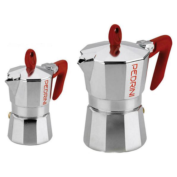 Komplet kawiarek aluminiowych ciśnieniowych PEDRINI BRILLANT - kafetiera na 1 filiżankę espresso i kafetiera na 3 filiżanki espresso (1/3 tz)