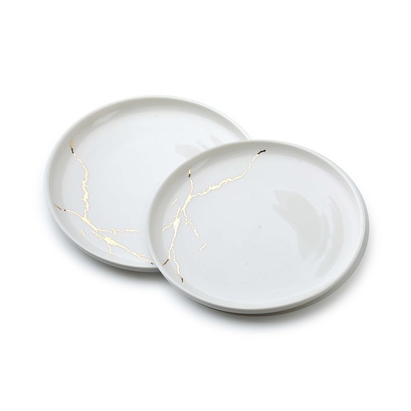 Komplet talerzy deserowych porcelanowych ODETTE GOLD BIAŁY na 2 osoby (2 el.)
