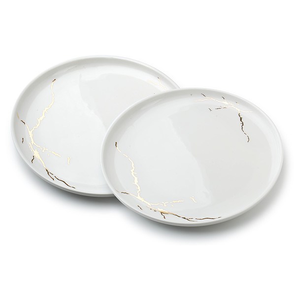 Komplet talerzy obiadowych porcelanowych AFFEK DESIGN ODETTE GOLD BIAŁY na 2 osoby (2 el.)