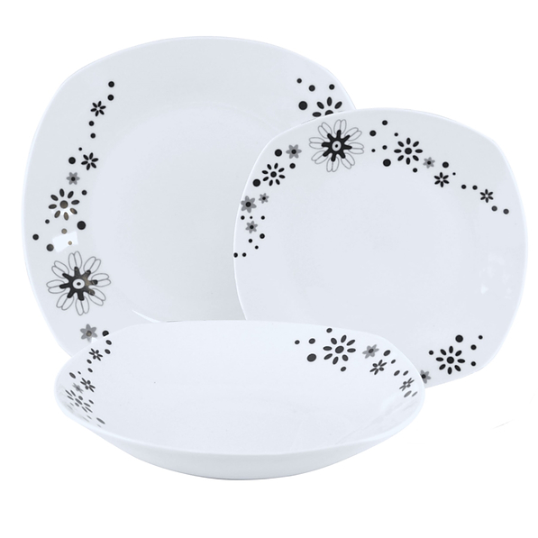 Komplet talerzy porcelanowych FLOWER STARS BIAŁY na 6 osób (18 el.)