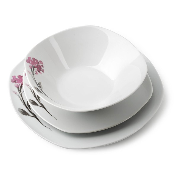 Komplet talerzy porcelanowych KWIATY na 6 osób (18 el.)