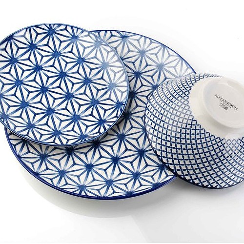 Komplet talerzy porcelanowych AFFEK DESIGN MAROCCO BLUE GRANATOWY na 6 osób (18 el.)