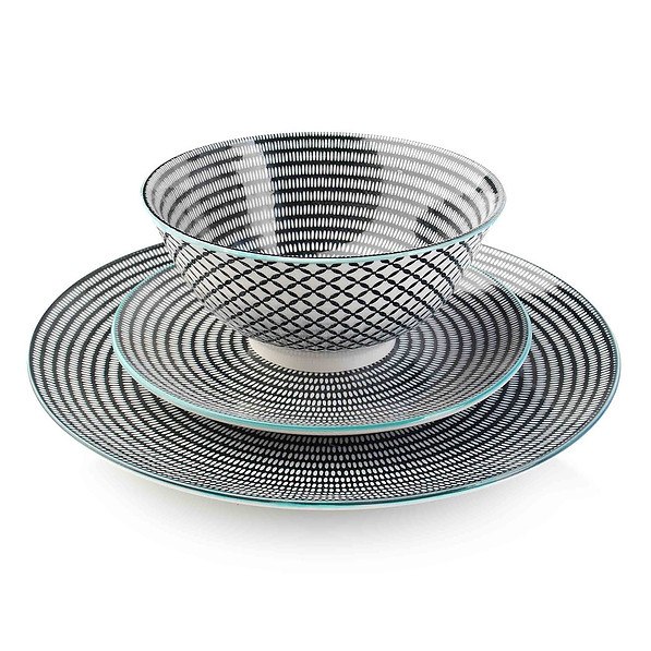 Komplet talerzy porcelanowych AFFEK DESIGN MAROCCO DARK STRIPES CZARNY na 6 osób (18 el.)