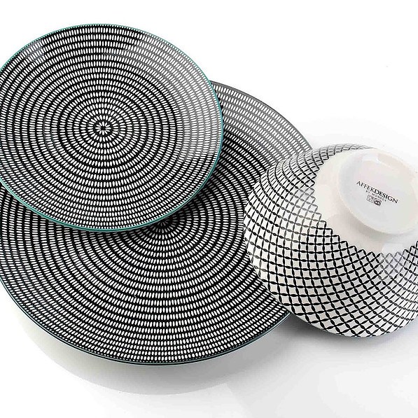Komplet talerzy porcelanowych AFFEK DESIGN MAROCCO DARK STRIPES CZARNY na 6 osób (18 el.)