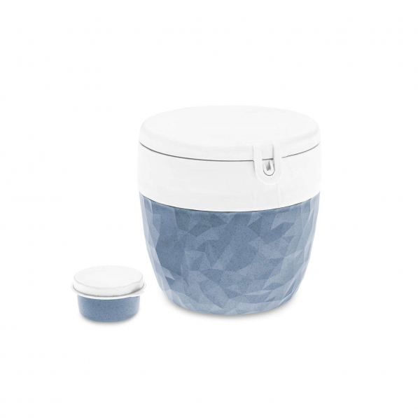 KOZIOL Bento Club niebieski - lunchbox plastikowy dwukomorowy z pojemnikiem na sos