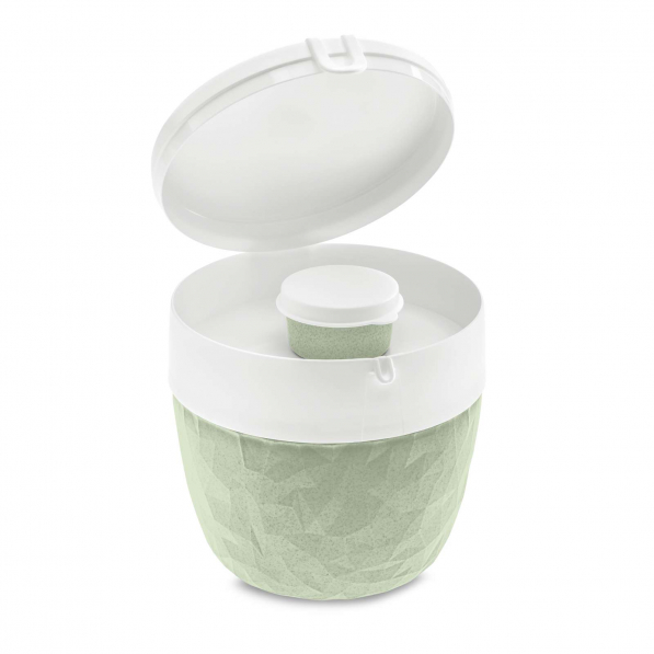 KOZIOL Bento Club zielony - lunchbox plastikowy dwukomorowy z pojemnikiem na sos