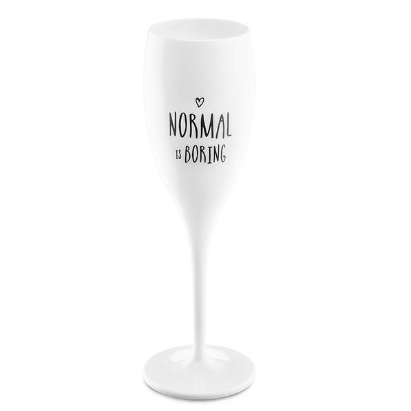 KOZIOL Cheers Normal is boring 100 ml biały - kieliszek do szampana plastikowy