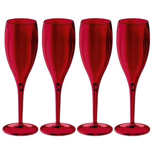 KOZIOL Cheers 4 szt. 100 ml czerwone - kieliszki do szampana plastikowe