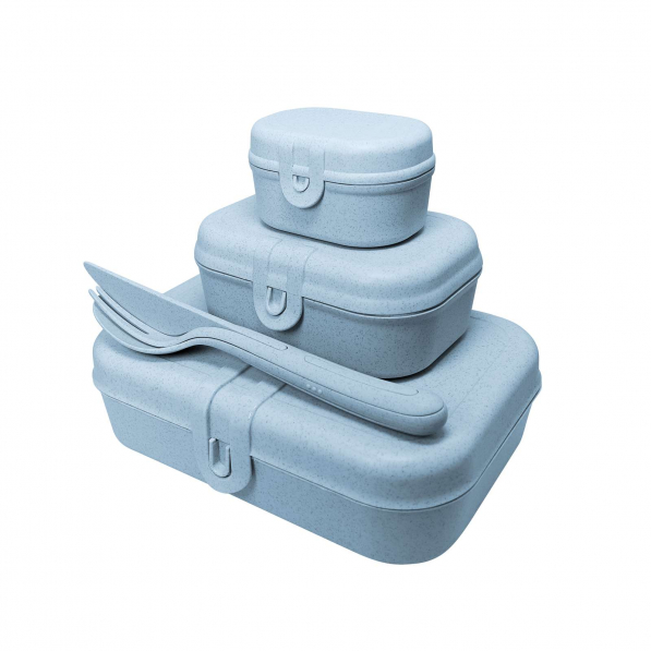KOZIOL Pascal Ready 3 szt. niebieskie - lunch box'y ze sztućcami plastikowe