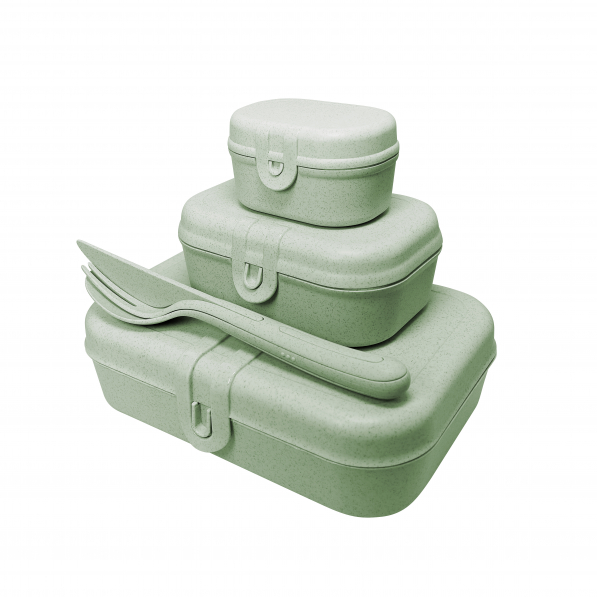 KOZIOL Pascal Ready zielony 3 szt - lunch box'y ze sztućcami plastikowe