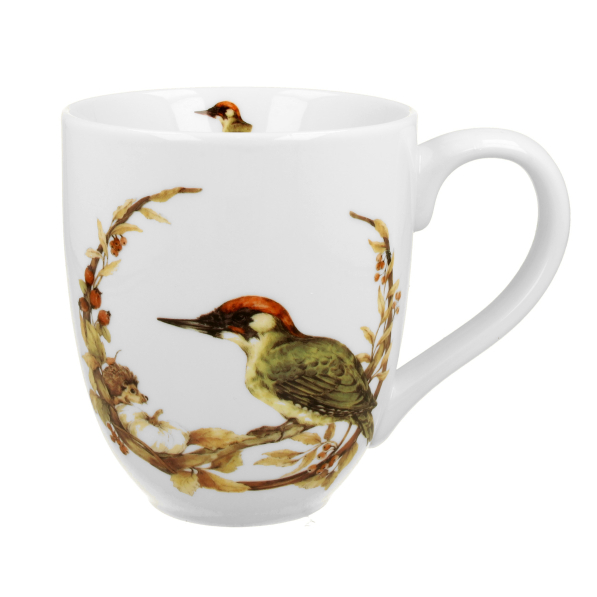 Kubek duży porcelanowy DUO ANIMALS PTASI ŚWIAT DZIĘCIOŁ ZIELONY 1000 ml