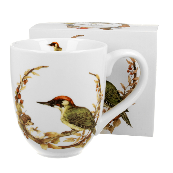 Kubek duży porcelanowy DUO ANIMALS PTASI ŚWIAT DZIĘCIOŁ ZIELONY 1000 ml