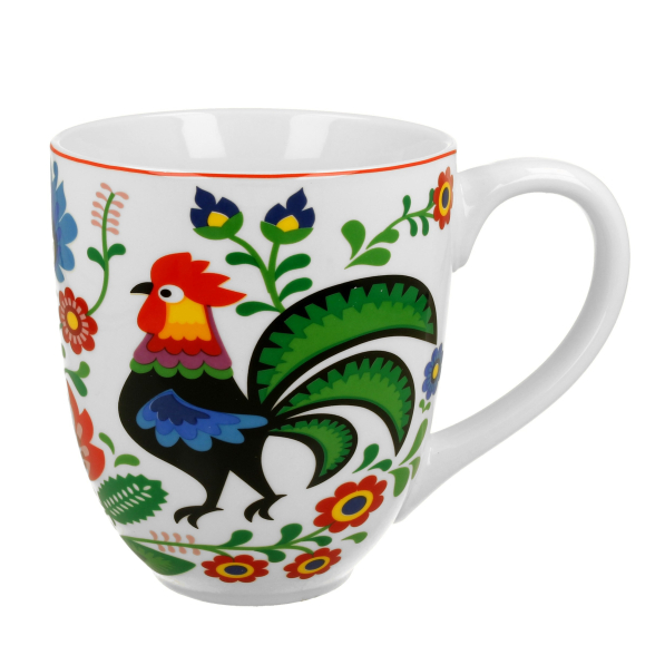 Kubek duży porcelanowy DUO ETNO KOGUTY FOLK 1000 ml