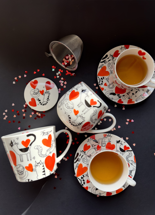 Kubek porcelanowy baryłka DUO ANIMALS KOCI ŚWIAT SERCA 430 ml