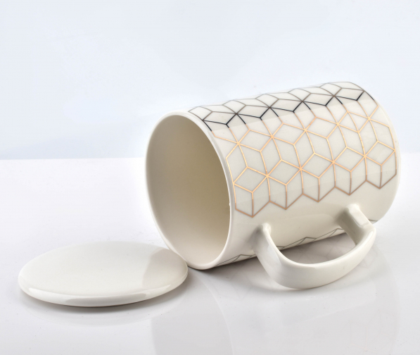 Kubek porcelanowy AFFEK DESIGN CHIC GEO ROMBY BIAŁY 460 ml 