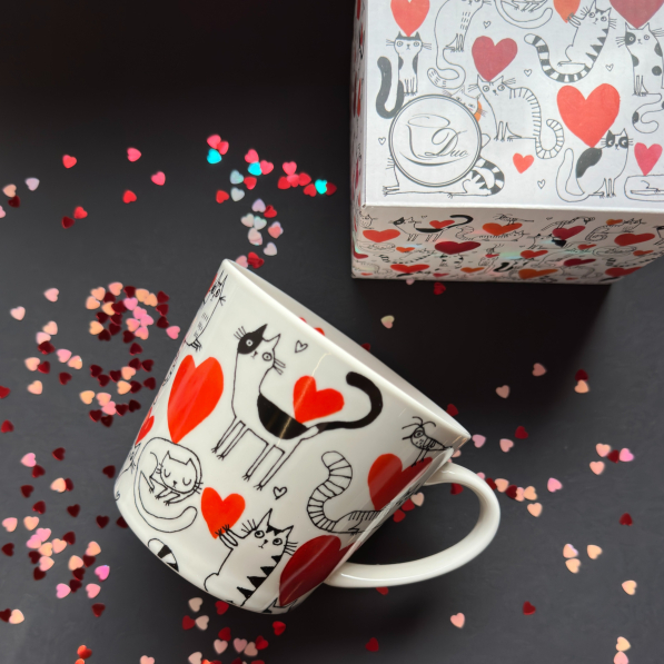 Kubek porcelanowy DUO ANIMALS KOCI ŚWIAT SERCA 610 ml