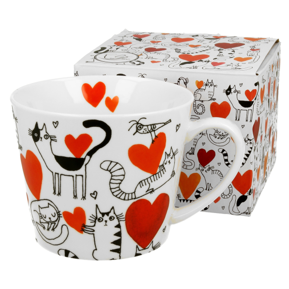 Kubek porcelanowy DUO ANIMALS KOCI ŚWIAT SERCA 610 ml