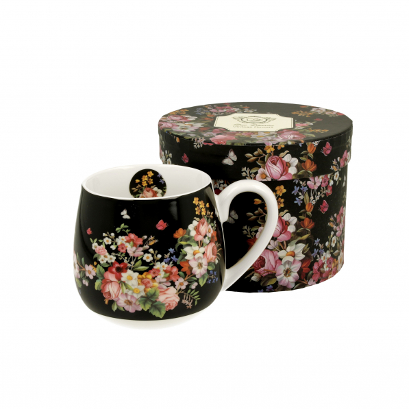 Kubek porcelanowy DUO ART GALLERY VINTAGE FLOWERS BLACK CZARNY 430 ml