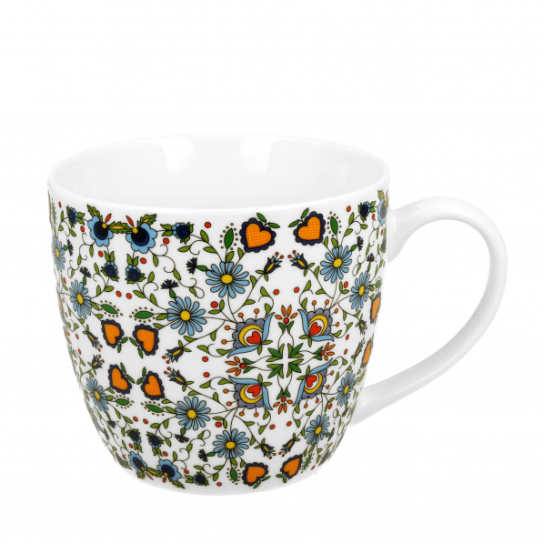 Kubek porcelanowy DUO ETNO KWIATY ETNO BIAŁY 460 ml