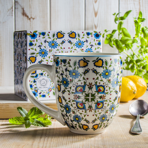 Kubek porcelanowy DUO ETNO KWIATY ETNO XXL BIAŁY 1000 ml