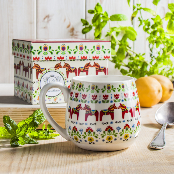 Kubek porcelanowy DUO ETNO WZÓR SKANDYNAWSKI 430 ml