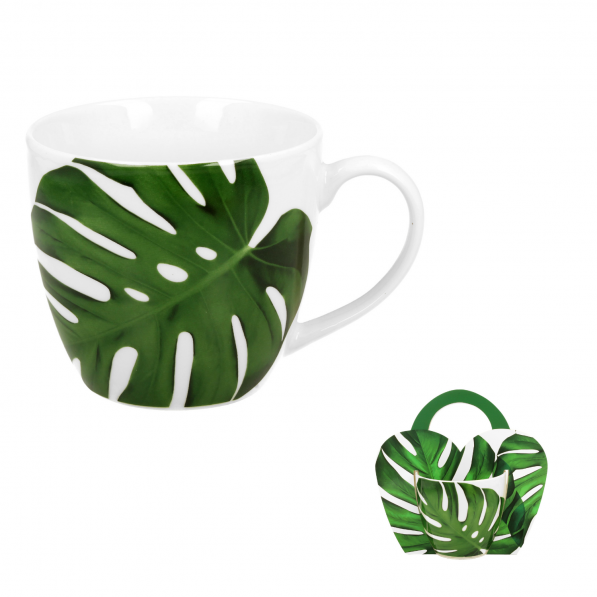 Kubek porcelanowy DUO TROPICAL MONSTERA BIAŁY 460 ml