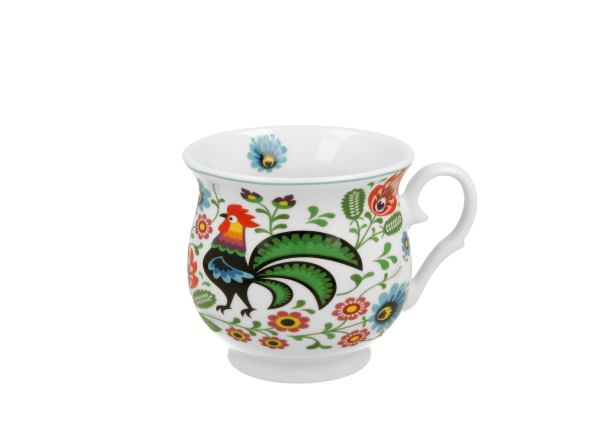 Kubek porcelanowy na stopce DUO ETNO KOGUTY FOLK 470 ml
