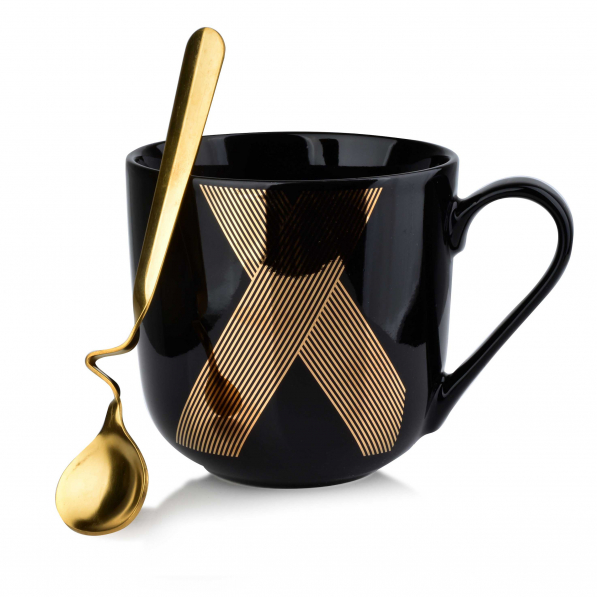 Kubek porcelanowy z łyżeczką AFFEK DESIGN LOLA GOLD CZARNY 480 ml