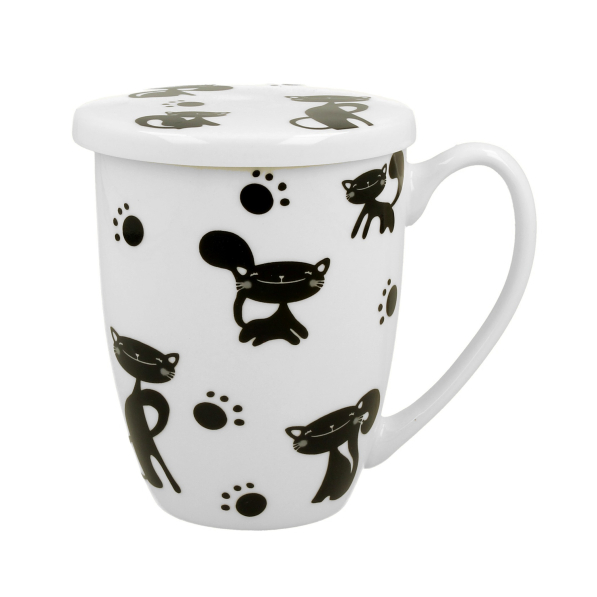 Kubek porcelanowy z zaparzaczem DUO ANIMALS KOTY CZARNE 350 ml