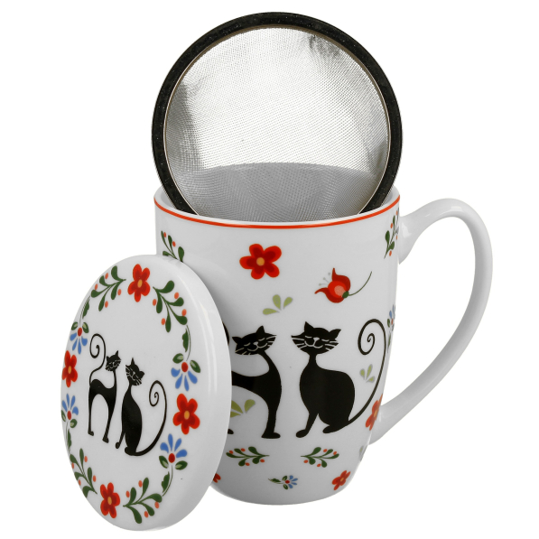 Kubek porcelanowy z zaparzaczem DUO ANIMALS KOTY ETNO 350 ml