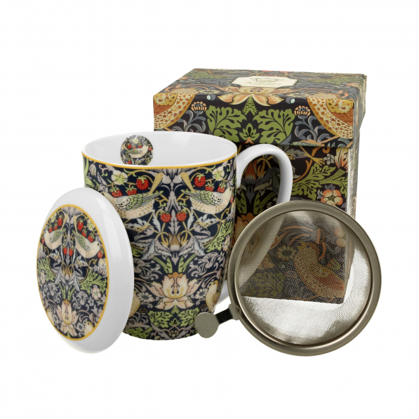 Kubek porcelanowy z zaparzaczem DUO ART GALLERY STRAWBERRY THIEF BLUE BY WILLIAM MORRIS 380 ml