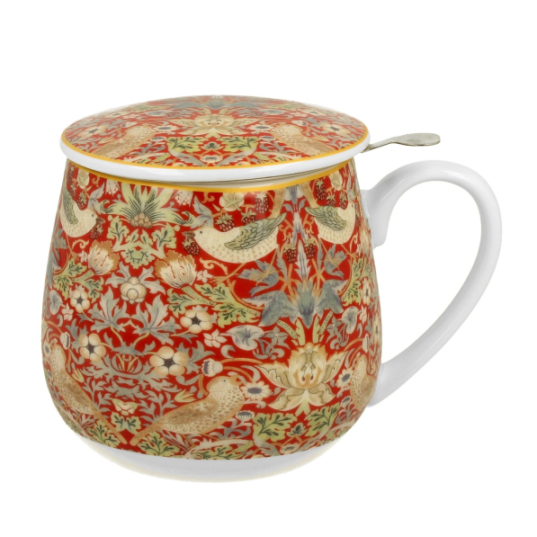 Kubek porcelanowy z zaparzaczem DUO ART GALLERY STRAWBERRY THIEF RED BY WILLIAM MORRIS 430 ml