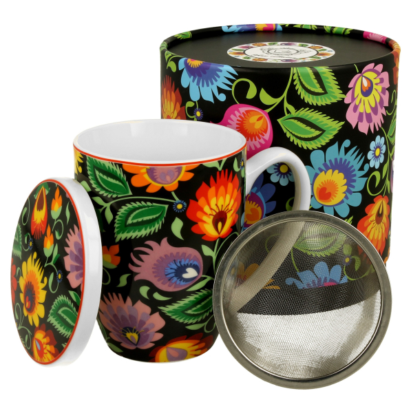 Kubek porcelanowy z zaparzaczem DUO ETNO CZARNY 350 ml