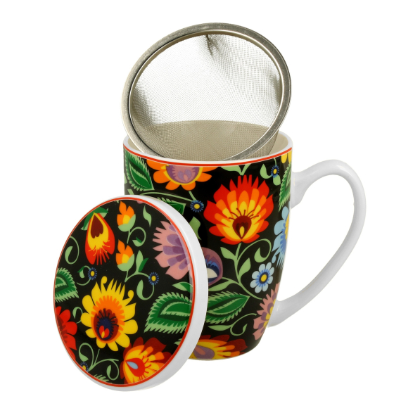 Kubek porcelanowy z zaparzaczem DUO ETNO CZARNY 350 ml