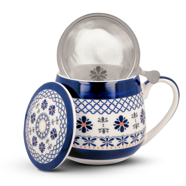 Kubek porcelanowy z zaparzaczem DUO ETNO INDIGO 430 ml